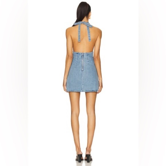 Free People Trevi Denim Halter Mini Dress in Celestial Light Blue Jean - Picture 14 of 16